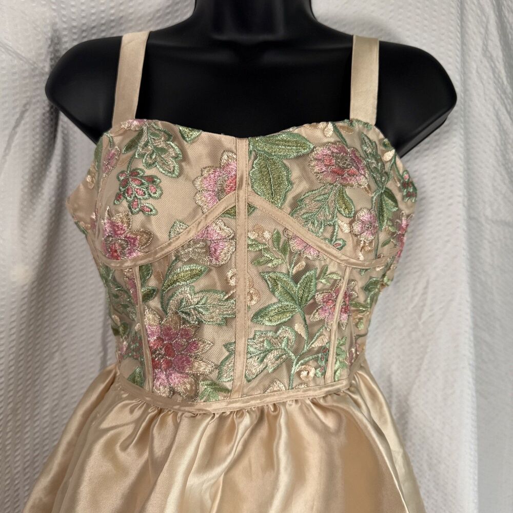 Bonnie Jean Girls Fancy Floral Embroidered Corset Dress Size 16 High Low Mikado